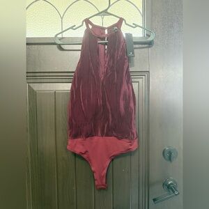 Lulu's Burgundy Pleated Halter Bodysuit